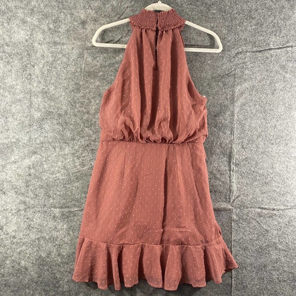 Lulus Mini Dress Large Marsala Pink Halter Ruched Sleeveless Place and Time - Picture 4 of 14